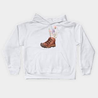 Wildflowers with hiking boots Kids Hoodie